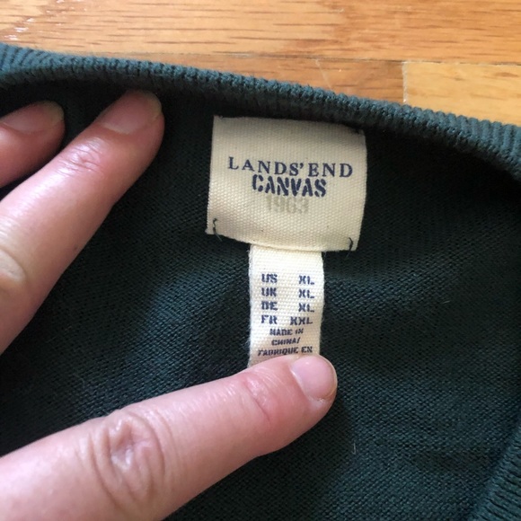 Lands End Pullover Dark Green V Neck Sweater - Picture 2 of 4